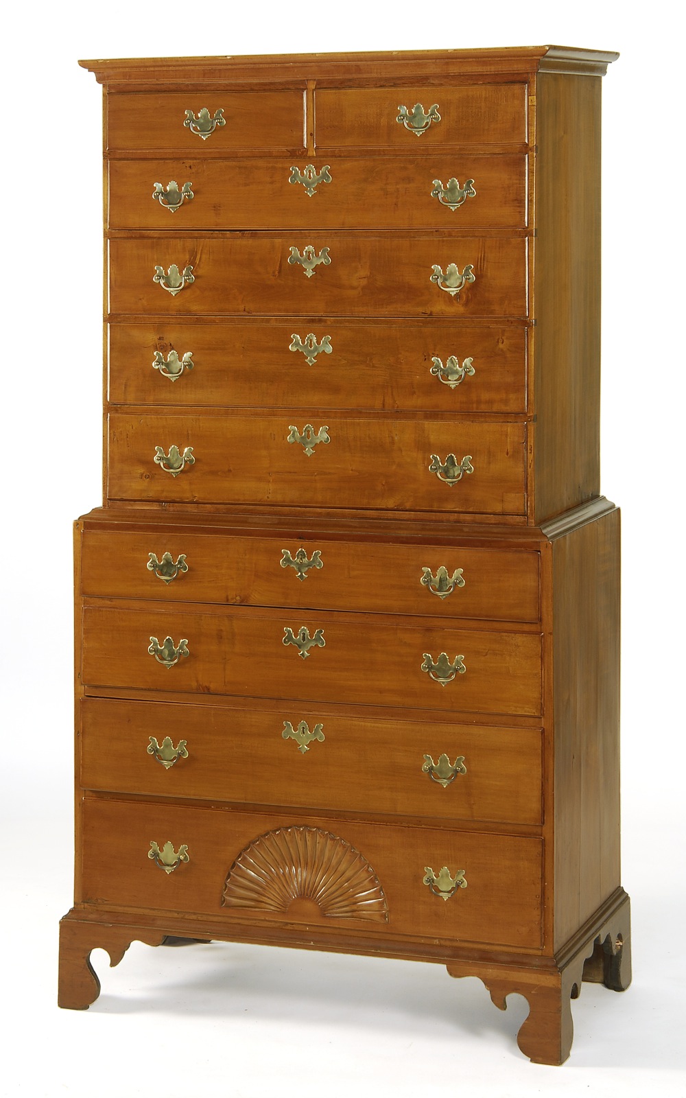 Appraisal: ANTIQUE AMERICAN CHIPPENDALE CHEST-ON-CHEST Circa In maple with some curly