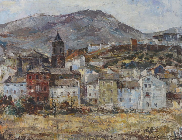 Appraisal: LUIS SORIANO QUIROS b A continental mountain town signed oils