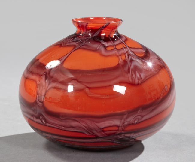 Appraisal: Dramatic Bohemian Glass Garniture Vase of modified cushion form in