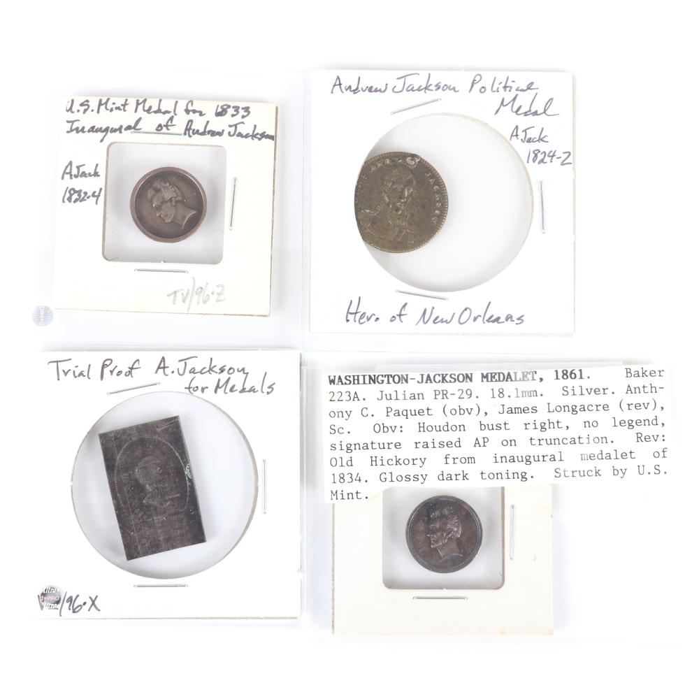 Appraisal: FOUR ANDREW JACKSON MEDALS US MINT SILVER WASHINGTON-JACKSON MEDALET US