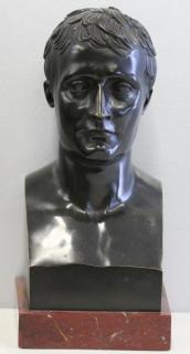 Appraisal: Patinated Bronze Bust of a Gentleman on Marble Base Beautifully