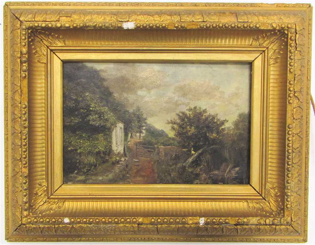 Appraisal: BRITISH SCHOOL OIL ON BOARD landscape with path circa mid-late