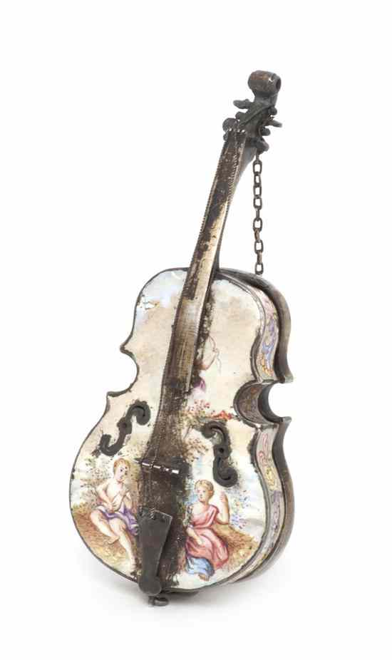 Appraisal: An Austrian Gilt Silver and Enameled Violin Watch and Vinaigrette