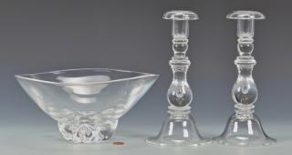 Appraisal: Steuben Trillium Bowl Candlesticks st item Steuben crystal Trillium bowl