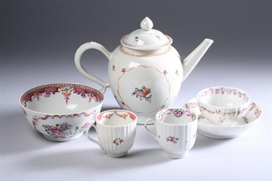 Appraisal: CHINESE EXPORT FAMILLE ROSE PORCELAIN TEA POT THREE TEA CUPS