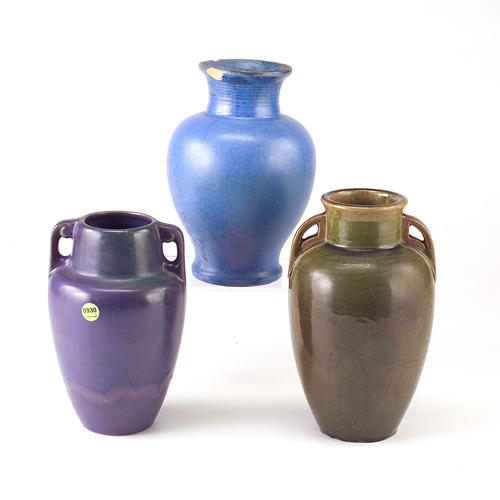 Appraisal: FULPER Three vases one two-handled in Wistaria Matt crystalline blue