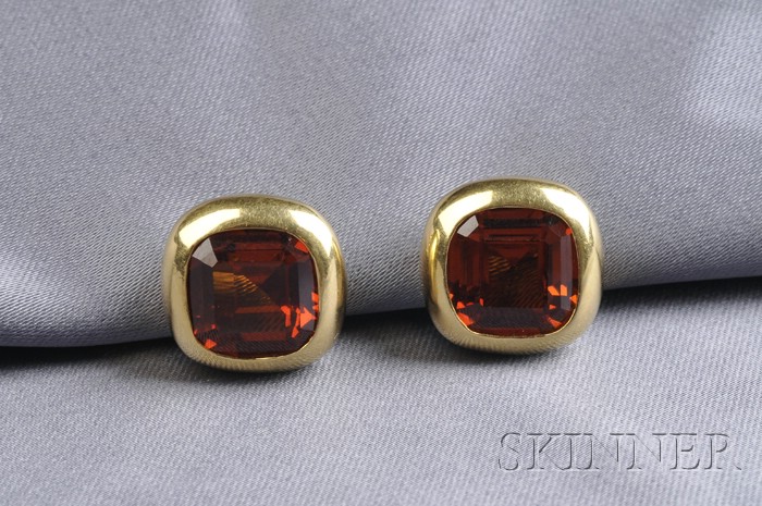 Appraisal: kt Gold and Spessartite Garnet Earclips each bezel-set with a