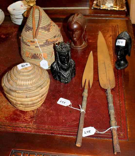 Appraisal: TWO EAST AFRICAN STRAW WORK BASKETS one with conical lid