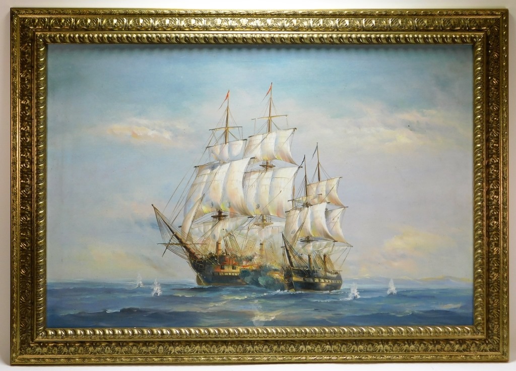 Appraisal: J HARVEY AFT JAMES HARDY NAVAL BATTLE PAINTING United States