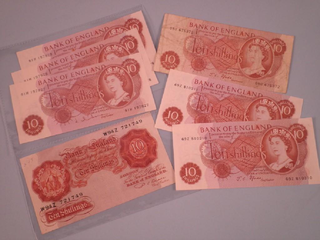 Appraisal: Seven ten shilling bank notes - various cashiers