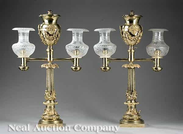 Appraisal: A Fine Pair of Gilt Lacquered Brass and Bronze Two-Light