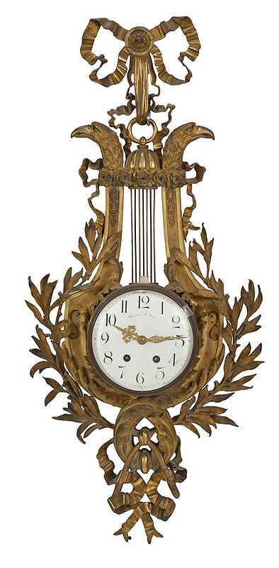 Appraisal: Louis XVI Style Gilt Bronze Lyre Form Cartel Clock French