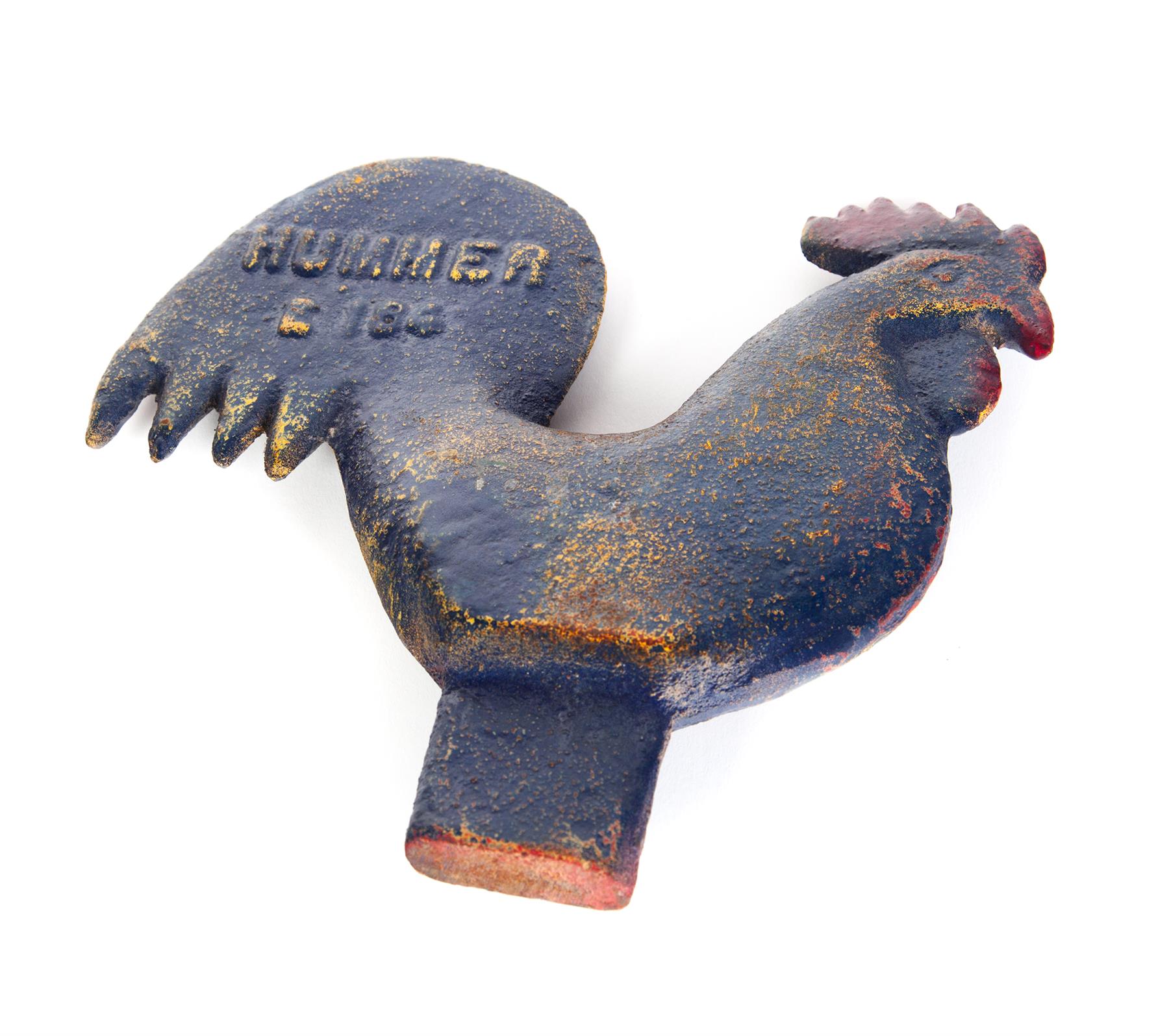 Appraisal: CAST IRON ROOSTER WINDMILL WEIGHT American th century Blue and