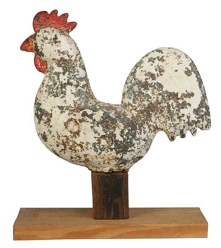 Appraisal: Large Cast Iron Rooster Windmill Weight American circa old red