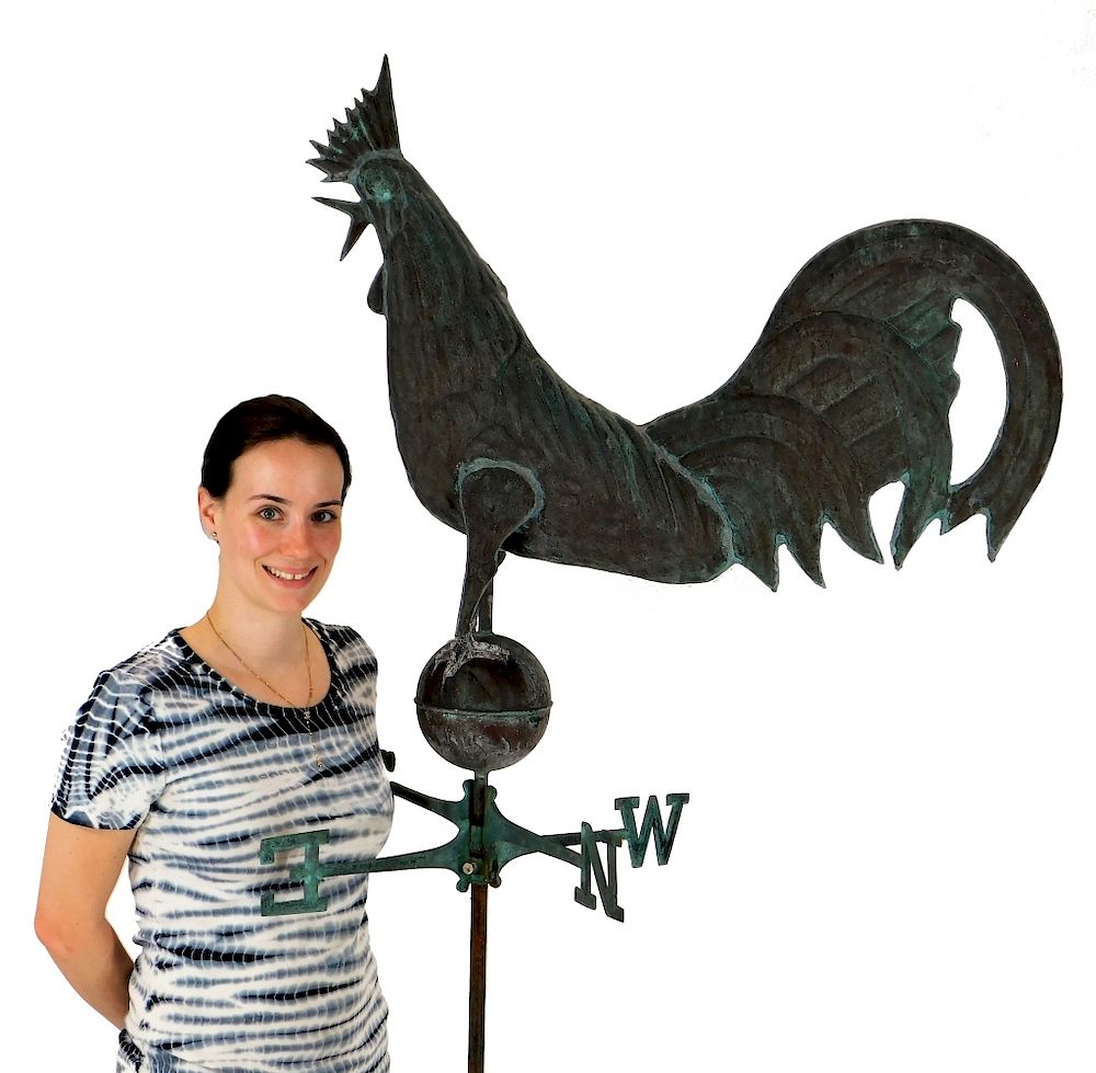 Appraisal: LG American Folk Art Copper Rooster Weathervane United States th