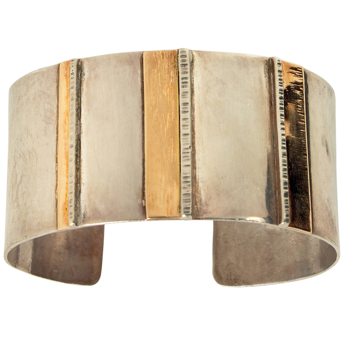 Appraisal: Midcentury cuff bracelet s k gold and sterling silver hand