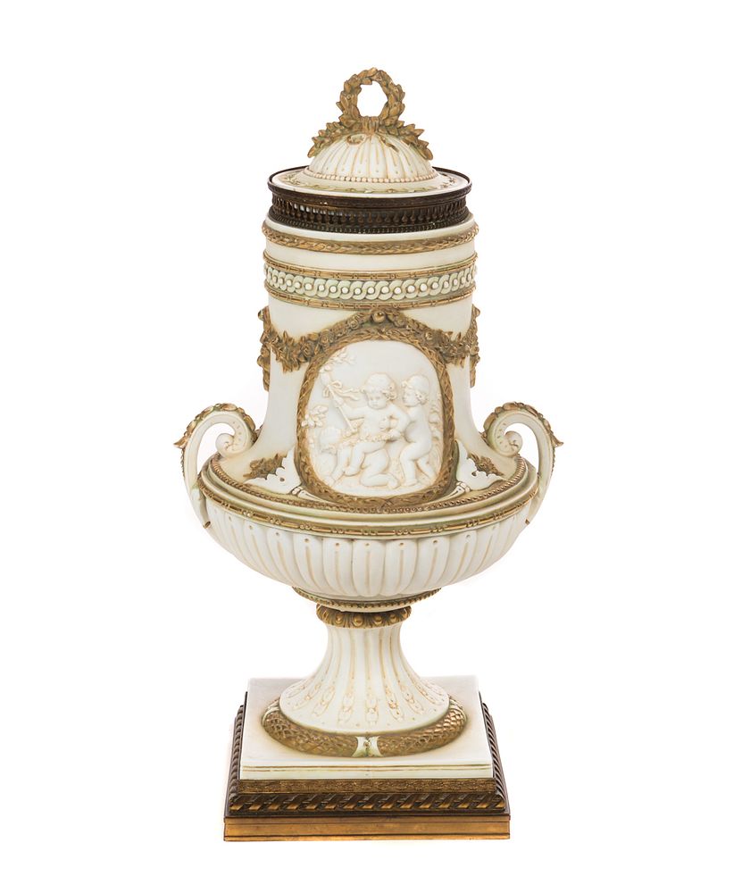 Appraisal: French Porcelain and Bronze Urn French Porcelain and Bronze Urn