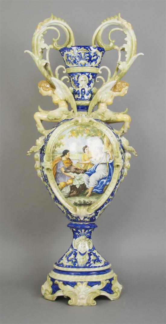 Appraisal: An Italian Majolica Handled Urn Height inches