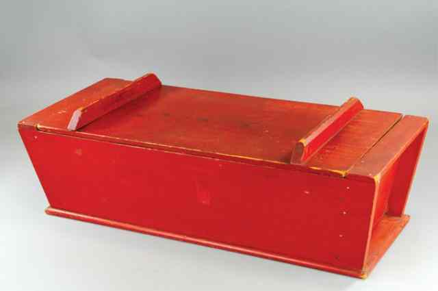 Appraisal: WOOD BREAD BOX Painted in red overall familiar design with