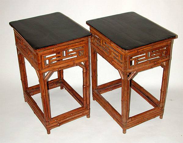 Appraisal: A pair of Chinese bamboo side tables with lacquered tops