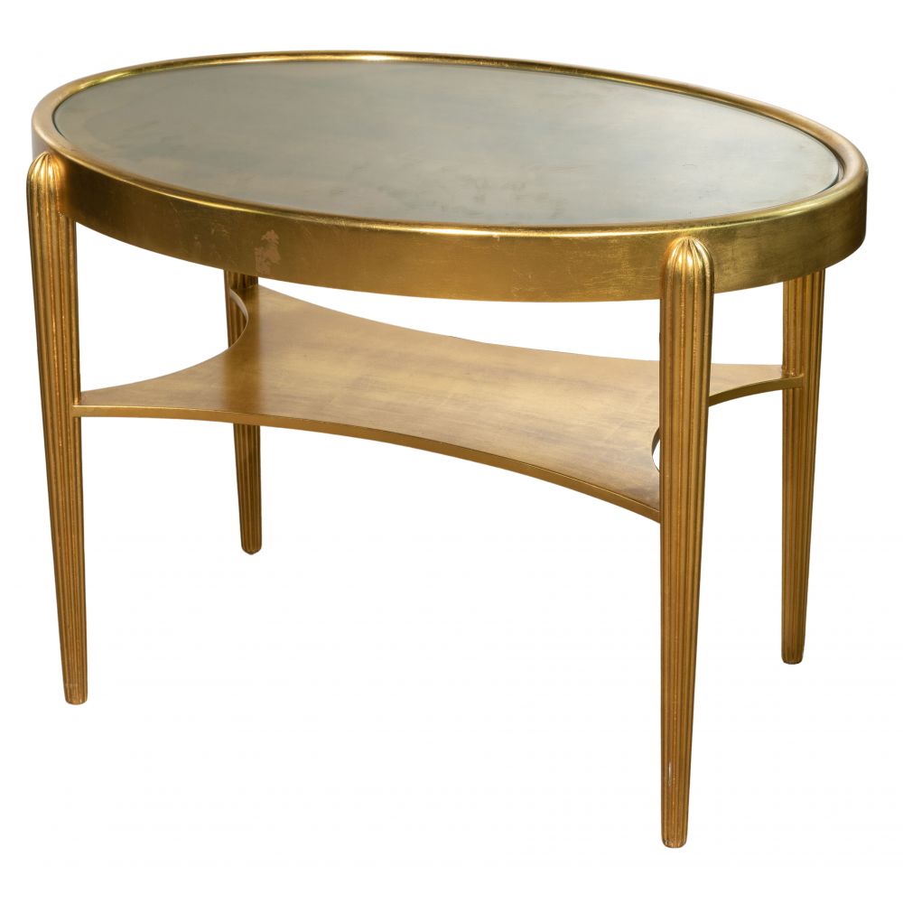 Appraisal: OVAL COFFEE TABLEHollywood Regency style painted gold having rounded reed