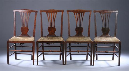 Appraisal: SET FOUR COUNTRY CHIPPENDALE STYLE MAHOGANY SIDE CHAIRS Early th