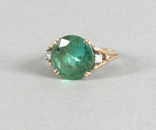 Appraisal: K yellow gold tourmaline and diamond ring with center bluish-green