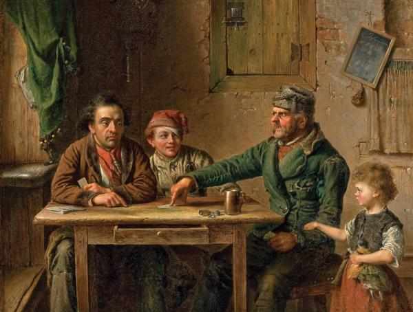 Appraisal: EASTMAN JOHNSON American - ''The Card Players'' oil on canvas