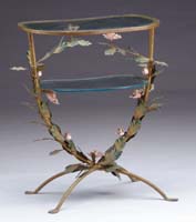 Appraisal: INTERESTING TWO TIER GLASS AND METAL STAND Kidney shaped removable