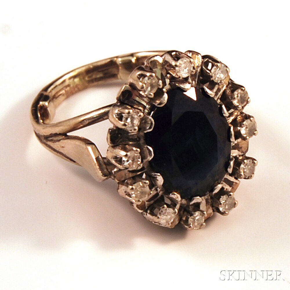 Appraisal: kt White Gold Blue Gemstone and Diamond Cocktail Ring the