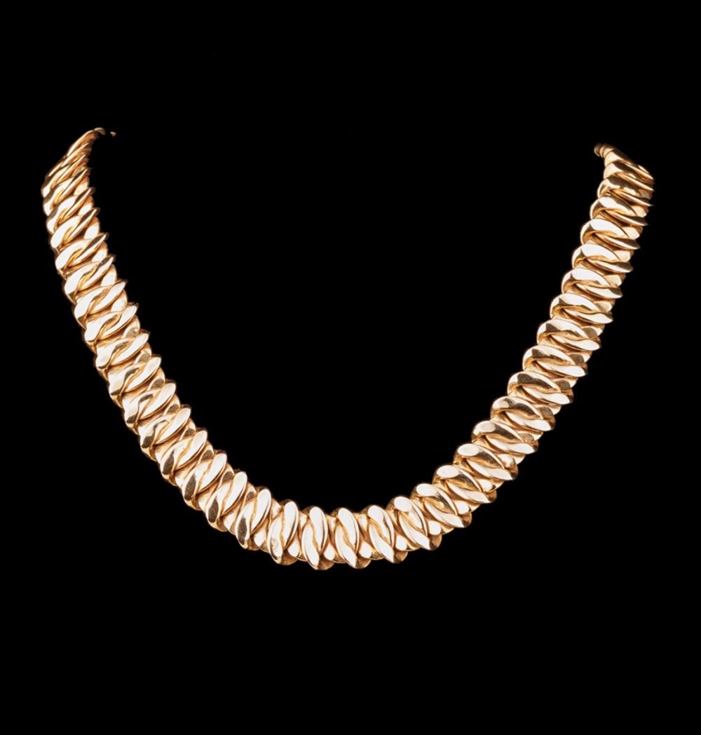 Appraisal: Italian kt Yellow Gold Hollow Link Flexible Necklace with spring