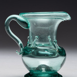 Appraisal: A South Jersey-Type Blown-Glass Cream Pitcher in Aqua American Circa