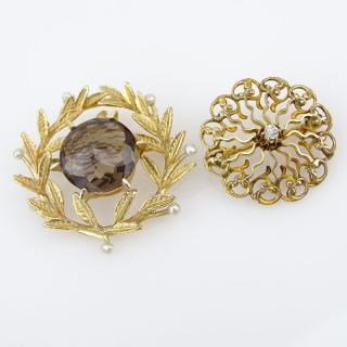 Appraisal: Vintage Karat Yellow Gold and Small Round Cut Diamond Brooch