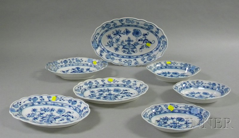 Appraisal: Seven Pieces of Meissen Blue Onion Pattern Porcelain Serving Tableware