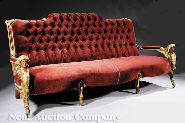 Appraisal: A Fine American Renaissance Carved and Gilded Rosewood Rosewood Sofa