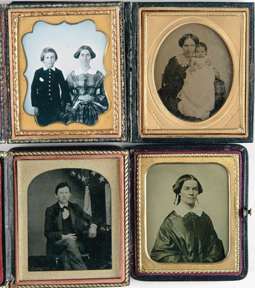 Appraisal: FOUR LEATHER AND WOOD CASED PLATE AMBROTYPES Lot includes An