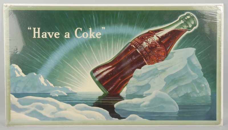 Appraisal: Cardboard Coca-Cola Horizontal Poster with Bottle Description Minor edge wear