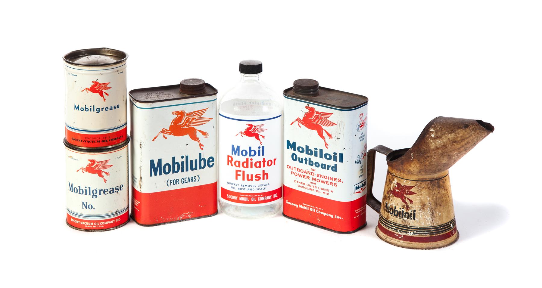 Appraisal: SIX MOBIL PRODUCTS American mid-late th century One pint pourer