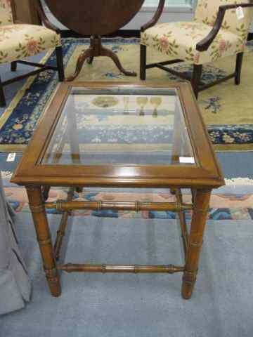 Appraisal: Modern Side Table pecan finish wood with glass top