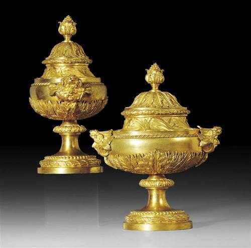 Appraisal: PAIR OF COVERED VASES AUX MASCARONS Louis XVI from a