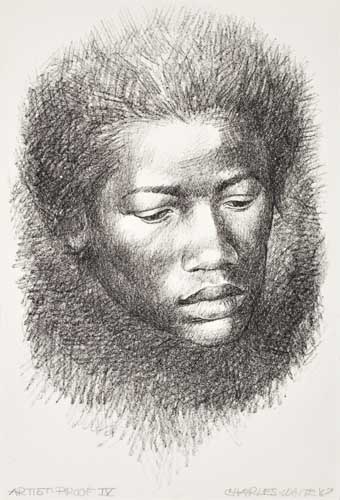 Appraisal: CHARLES WHITE - Head Lithograph x mm x inches full