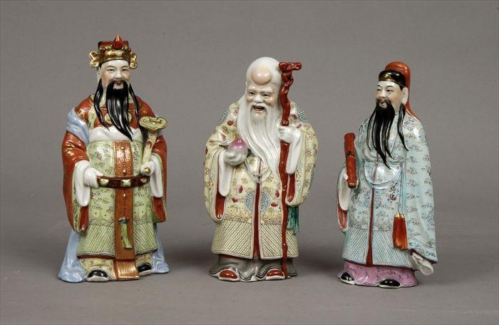 Appraisal: Three Chinese Polychrome Porcelain Figures Including a nobleman a scholar