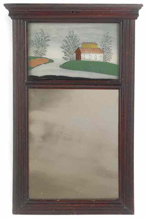 Appraisal: Two painted Sheraton mirrors early th c with scenic eglomise