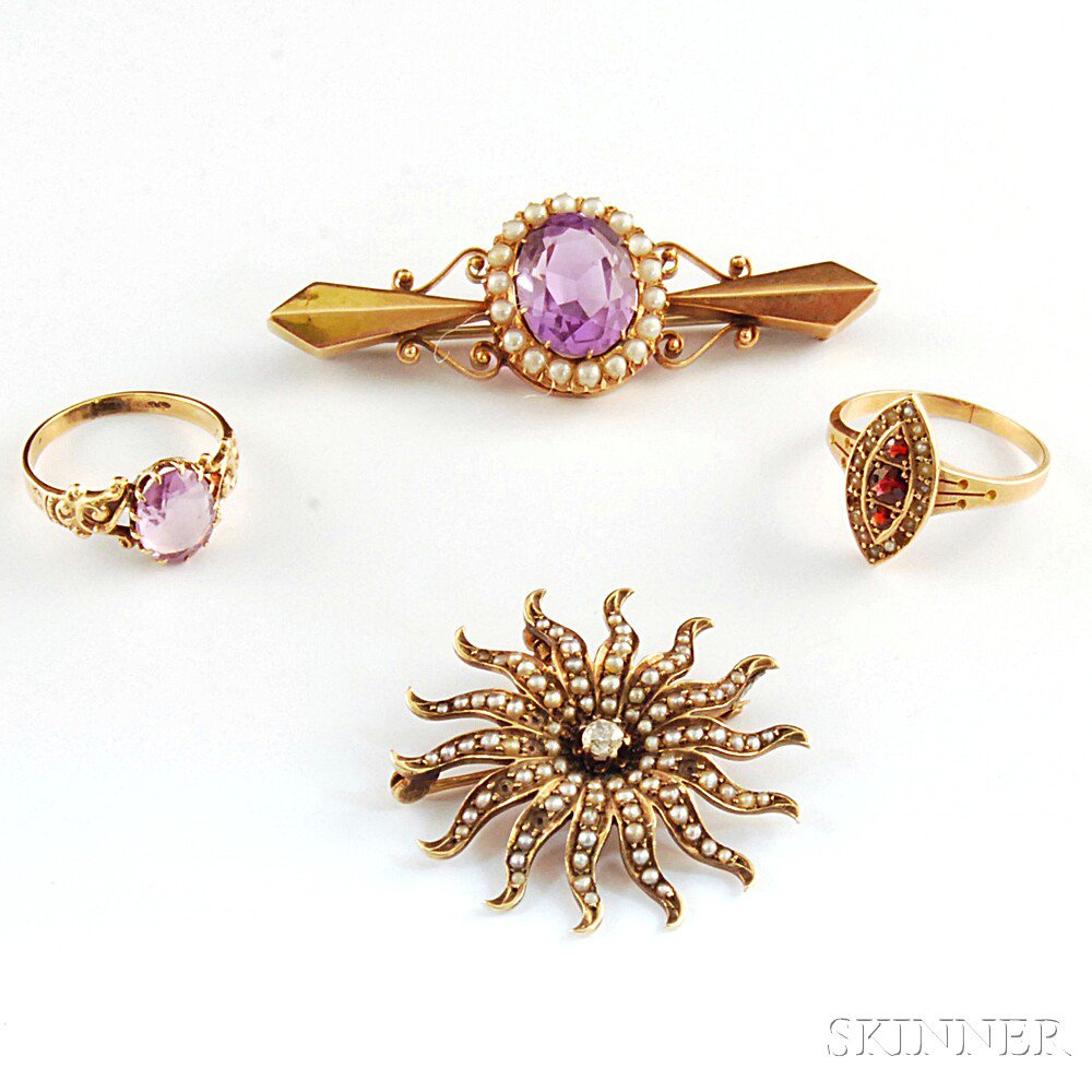 Appraisal: Four Victorian Gold Gem-set Jewelry Items a low-karat gold diamond