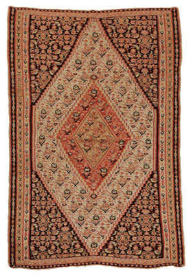 Appraisal: Kilim Rug probably late th century large multiple-stepped diamond central