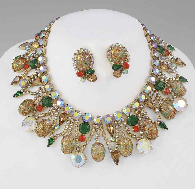 Appraisal: VINTAGE VENDOME RHINESTONE NECKLACE AND EARRINGS This glorious collar type