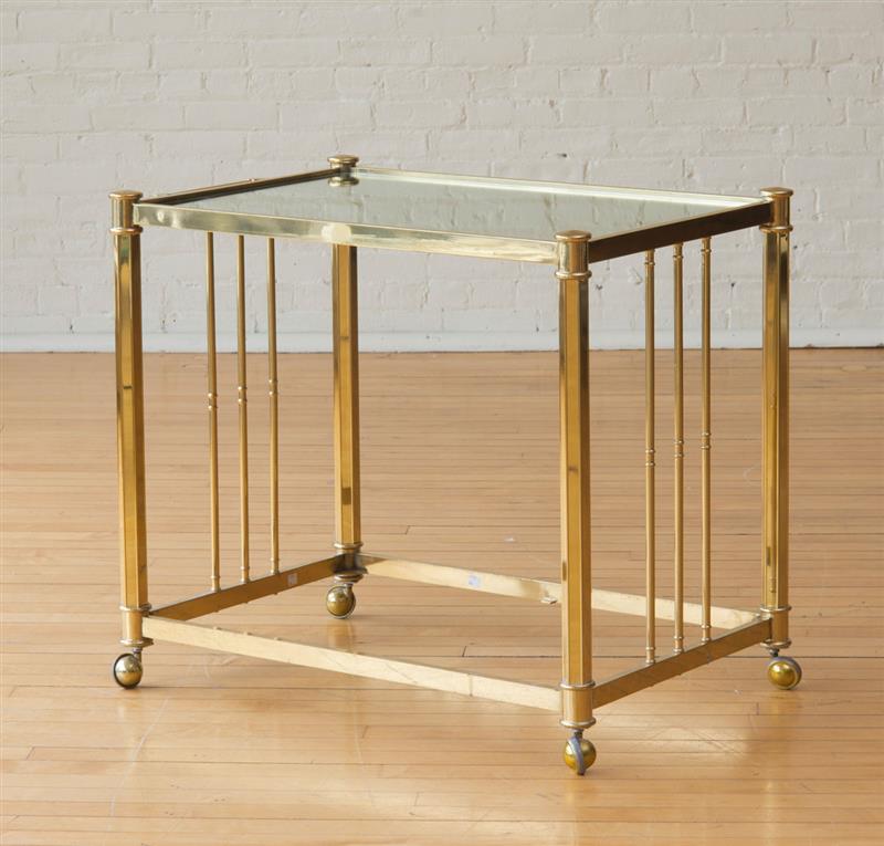 Appraisal: BRASS AND MIRROR PLATE ROLLING SERVING CART MASTERCRAFT x x