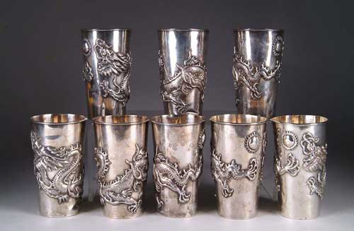 Appraisal: SET OF EIGHT ORIENTAL SIVLER TUMBLERS Bottom marked with oriental