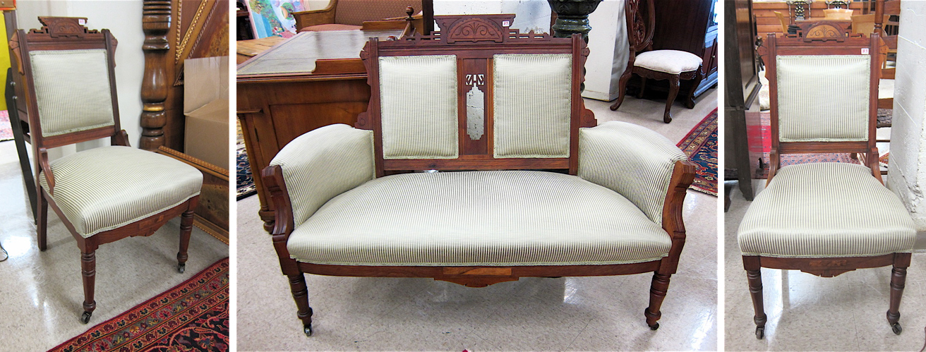 Appraisal: THREE-PIECE VICTORIAN SEATING FURNITURE SET Charles Eastlake design American c