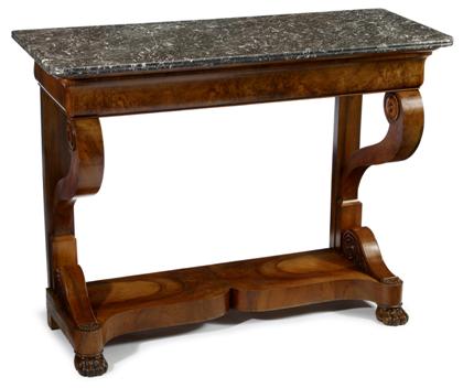 Appraisal: French Empire marble top walnut console table th century